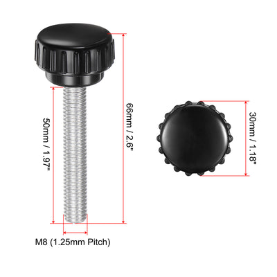 Harfington Uxcell 8pcs Knurled Clamping Knobs M8 x 50mm Zinc Plated Carbon Steel Thread 30mm Head