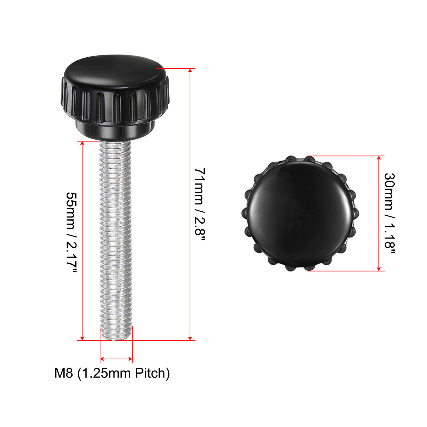 uxcell Uxcell 8pcs Knurled Clamping Knobs M8 x 55mm Zinc Plated Carbon Steel Thread 30mm Head