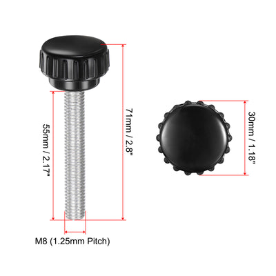 Harfington Uxcell 8pcs Knurled Clamping Knobs M8 x 55mm Zinc Plated Carbon Steel Thread 30mm Head