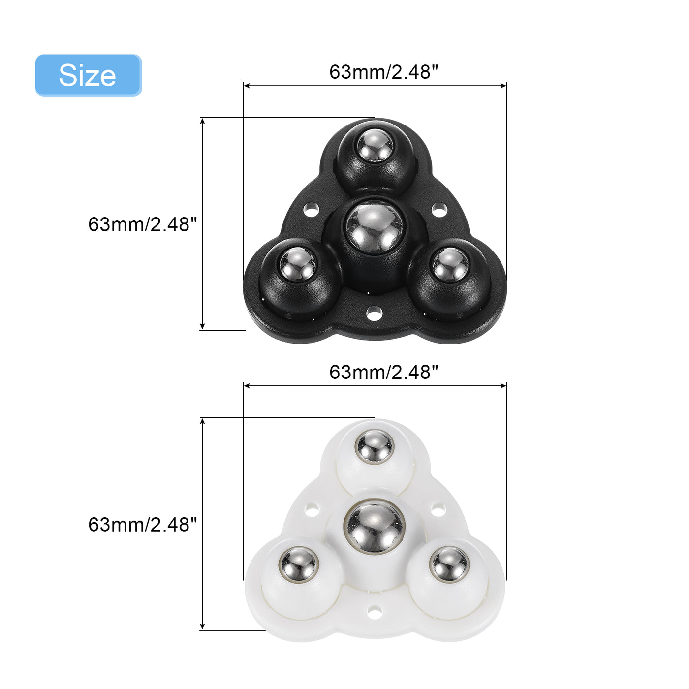 uxcell Uxcell 8Pcs Mini Self Adhesive Caster Wheels, 2.48" x 2.48" - Nylon Beads (Black+White)