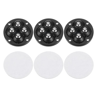 Harfington Uxcell 3Pcs Mini Self Adhesive Caster Wheels, 1.85" x 0.55" - Steel Beads (Black)