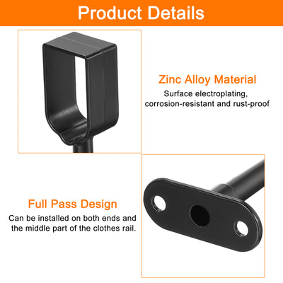 Harfington Uxcell 2 Stück 1,28 x 0,73" Kleiderstangenhalterung, Stangenhalter Kleiderschrank Zubehör Kleiderstange Sitz für Schlafzimmer Badezimmer, Schwarz