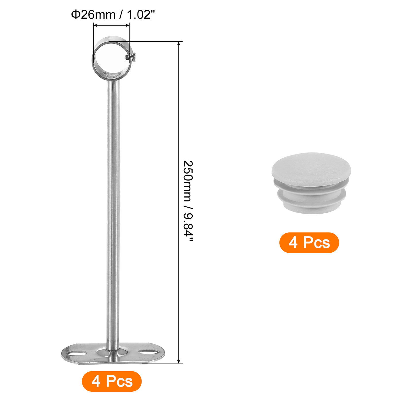 uxcell Uxcell 4 Stück 250mm Kleiderstangenhalterung, Stangenhalter Kleiderschrank Zubehör Kleiderstange Sitz für Schlafzimmer Badezimmer, Silber