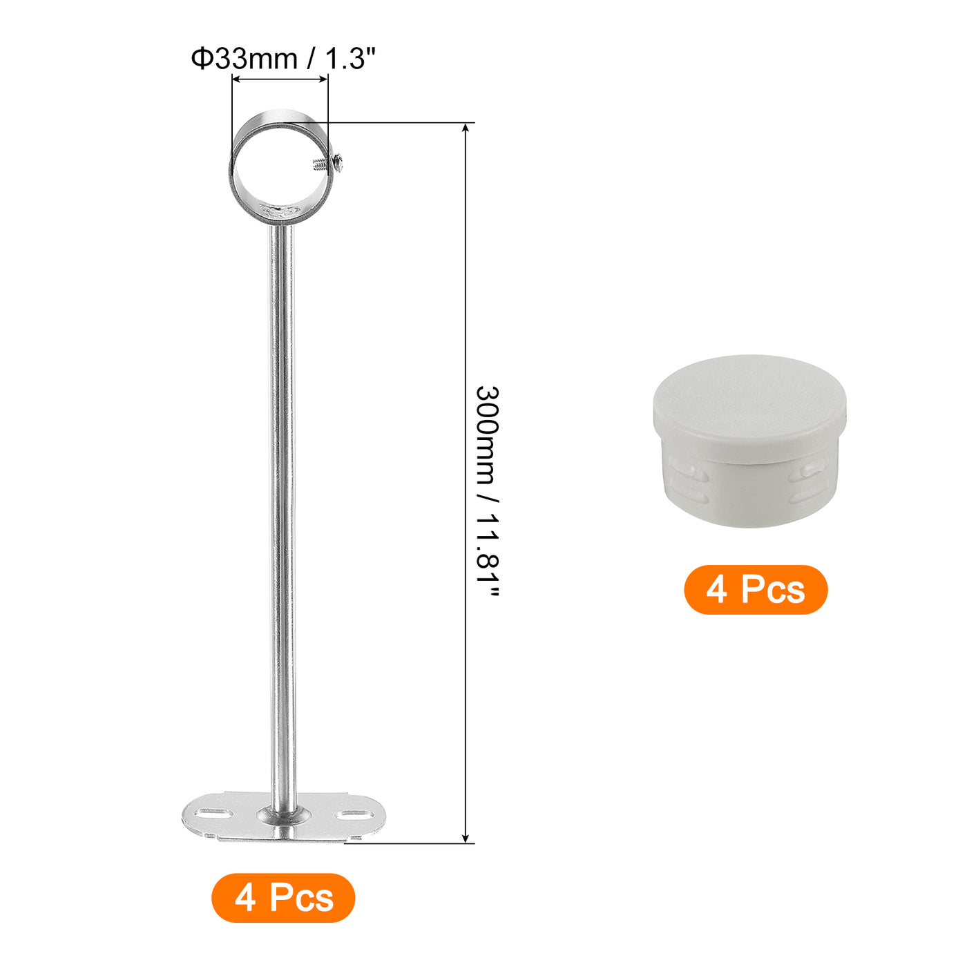 uxcell Uxcell 4 Stück 300mm Kleiderstangenhalterung, Stangenhalter Kleiderschrank Zubehör Kleiderstange Sitz 33 mm Innendurchmesser für Schlafzimmer Badezimmer, Silber