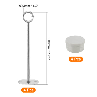 Harfington Uxcell 4 Stück 300mm Kleiderstangenhalterung, Stangenhalter Kleiderschrank Zubehör Kleiderstange Sitz 33 mm Innendurchmesser für Schlafzimmer Badezimmer, Silber