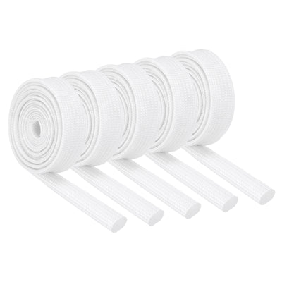 Harfington 5Pcs Insulation Braided Cable Sleeve,3.3Ft-9/32 Inch ID White, High Temp Silicone Fiberglass Sleeving for Cable Wrap, Automotive Wiring Protection