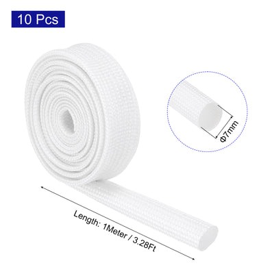 Harfington 10Pcs Insulation Braided Cable Sleeve,3.3Ft-9/32 Inch ID White, High Temp Silicone Fiberglass Sleeving for Cable Wrap, Automotive Wiring Protection