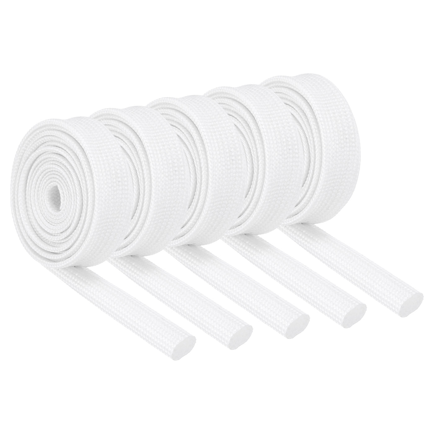 Harfington 5Pcs Insulation Braided Cable Sleeve,3.3Ft-5/16 Inch ID White, High Temp Silicone Fiberglass Sleeving for Cable Wrap, Automotive Wiring Protection