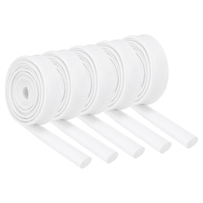 Harfington 5Pcs Insulation Braided Cable Sleeve,3.3Ft-5/16 Inch ID White, High Temp Silicone Fiberglass Sleeving for Cable Wrap, Automotive Wiring Protection