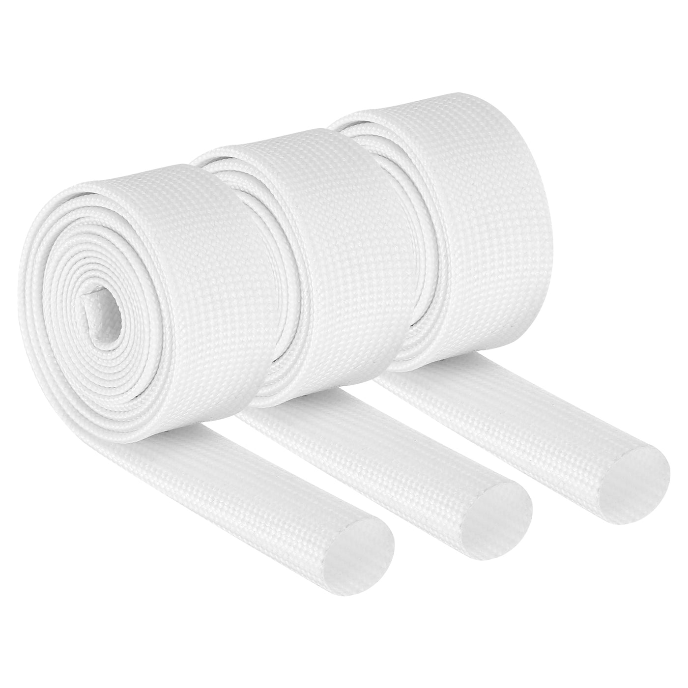 Harfington 3Pcs Insulation Braided Cable Sleeve,3.3Ft-1/2 Inch ID White, High Temp Silicone Fiberglass Sleeving for Cable Wrap, Automotive Wiring Protection