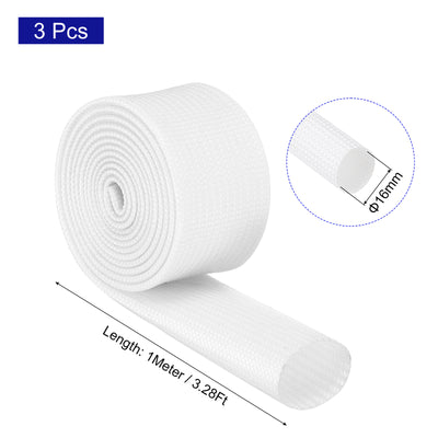 Harfington 3Pcs Insulation Braided Cable Sleeve,3.3Ft-5/8 Inch ID White, High Temp Silicone Fiberglass Sleeving for Cable Wrap, Automotive Wiring Protection