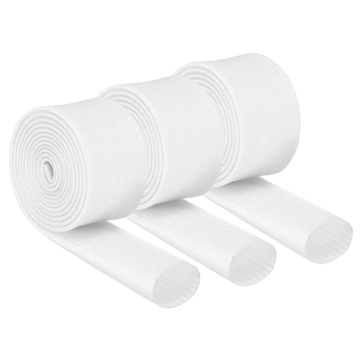 Harfington 3Pcs Insulation Braided Cable Sleeve,3.3Ft-5/8 Inch ID White, High Temp Silicone Fiberglass Sleeving for Cable Wrap, Automotive Wiring Protection