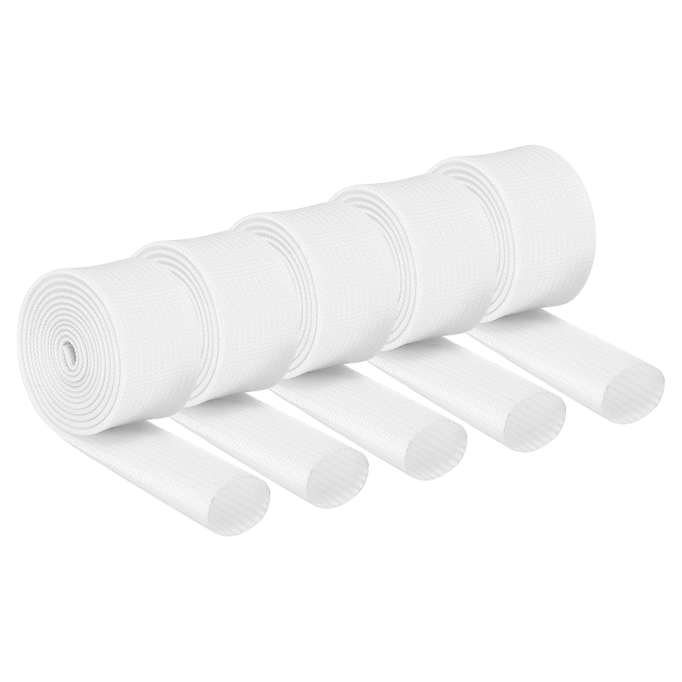 Harfington 5Pcs Insulation Braided Cable Sleeve,3.3Ft-5/8 Inch ID White, High Temp Silicone Fiberglass Sleeving for Cable Wrap, Automotive Wiring Protection