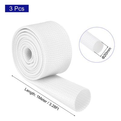 Harfington 3Pcs Insulation Braided Cable Sleeve,3.3Ft-13/16 Inch ID White, High Temp Silicone Fiberglass Sleeving for Cable Wrap, Automotive Wiring Protection