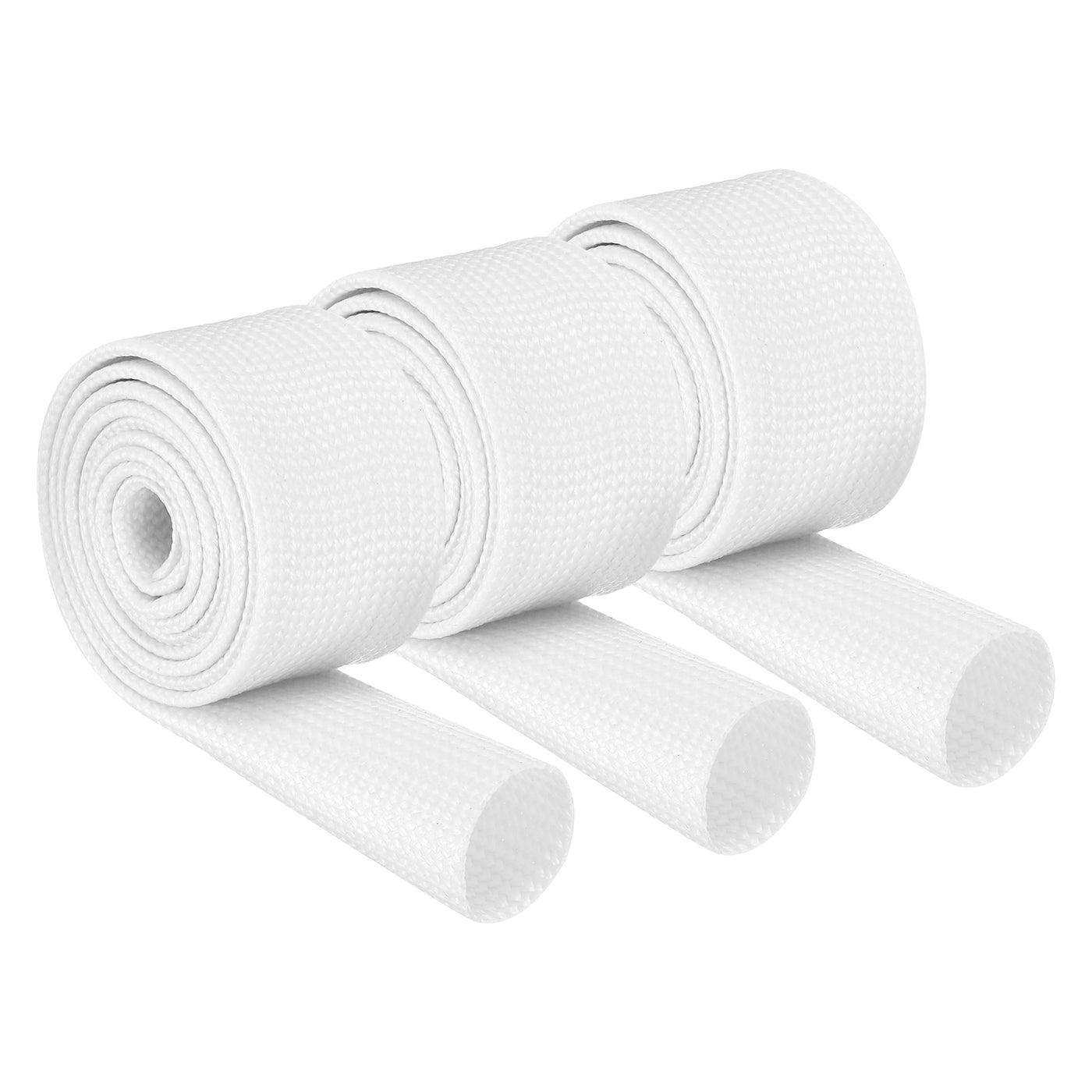 Harfington 3Pcs Insulation Braided Cable Sleeve,3.3Ft-13/16 Inch ID White, High Temp Silicone Fiberglass Sleeving for Cable Wrap, Automotive Wiring Protection