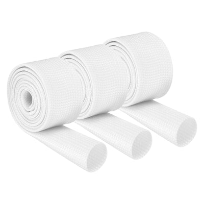 Harfington 3Pcs Insulation Braided Cable Sleeve,3.3Ft-13/16 Inch ID White, High Temp Silicone Fiberglass Sleeving for Cable Wrap, Automotive Wiring Protection