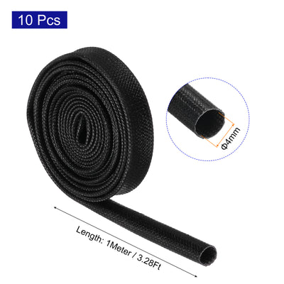 Harfington 10Pcs Insulation Braided Cable Sleeve,3.3Ft-5/32 Inch ID Black, High Temp Silicone Fiberglass Sleeving for Cable Wrap, Automotive Wiring Protection