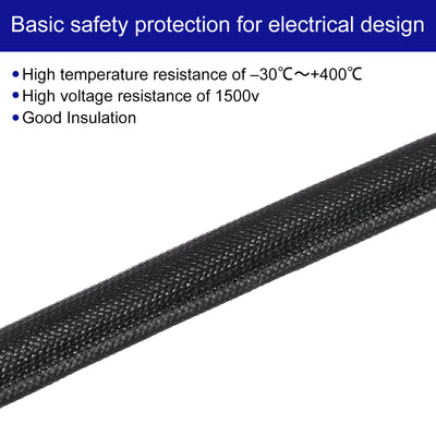 Harfington 10Pcs Insulation Braided Cable Sleeve,3.3Ft-5/32 Inch ID Black, High Temp Silicone Fiberglass Sleeving for Cable Wrap, Automotive Wiring Protection