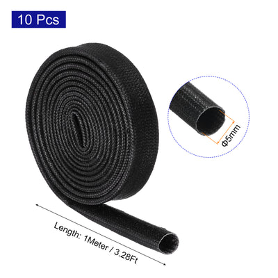 Harfington 10Pcs Insulation Braided Cable Sleeve,3.3Ft-13/64 Inch ID Black, High Temp Silicone Fiberglass Sleeving for Cable Wrap, Automotive Wiring Protection