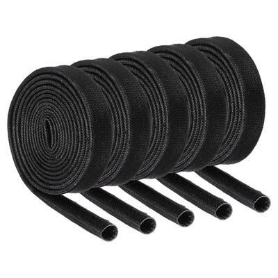 Harfington 5Pcs Insulation Braided Cable Sleeve,3.3Ft-1/4 Inch ID Black, High Temp Silicone Fiberglass Sleeving for Cable Wrap, Automotive Wiring Protection