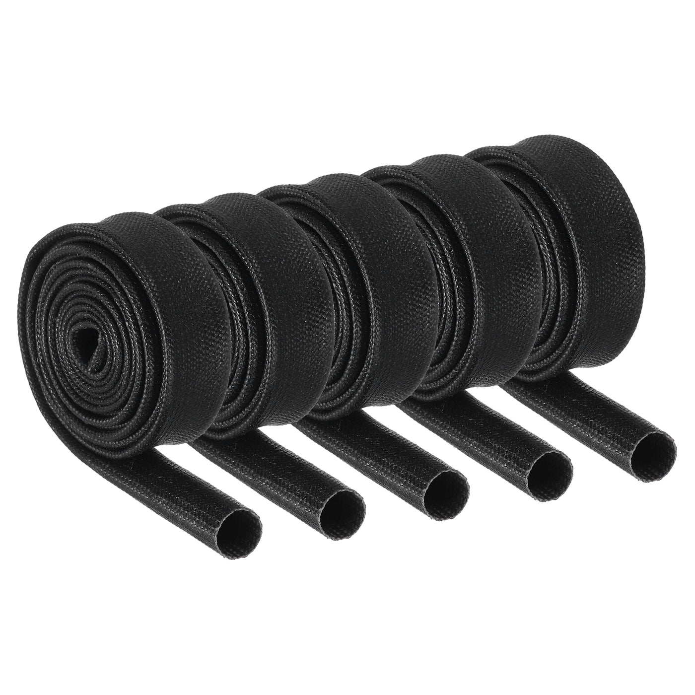 Harfington 5Pcs Insulation Braided Cable Sleeve,3.3Ft-9/32 Inch ID Black, High Temp Silicone Fiberglass Sleeving for Cable Wrap, Automotive Wiring Protection