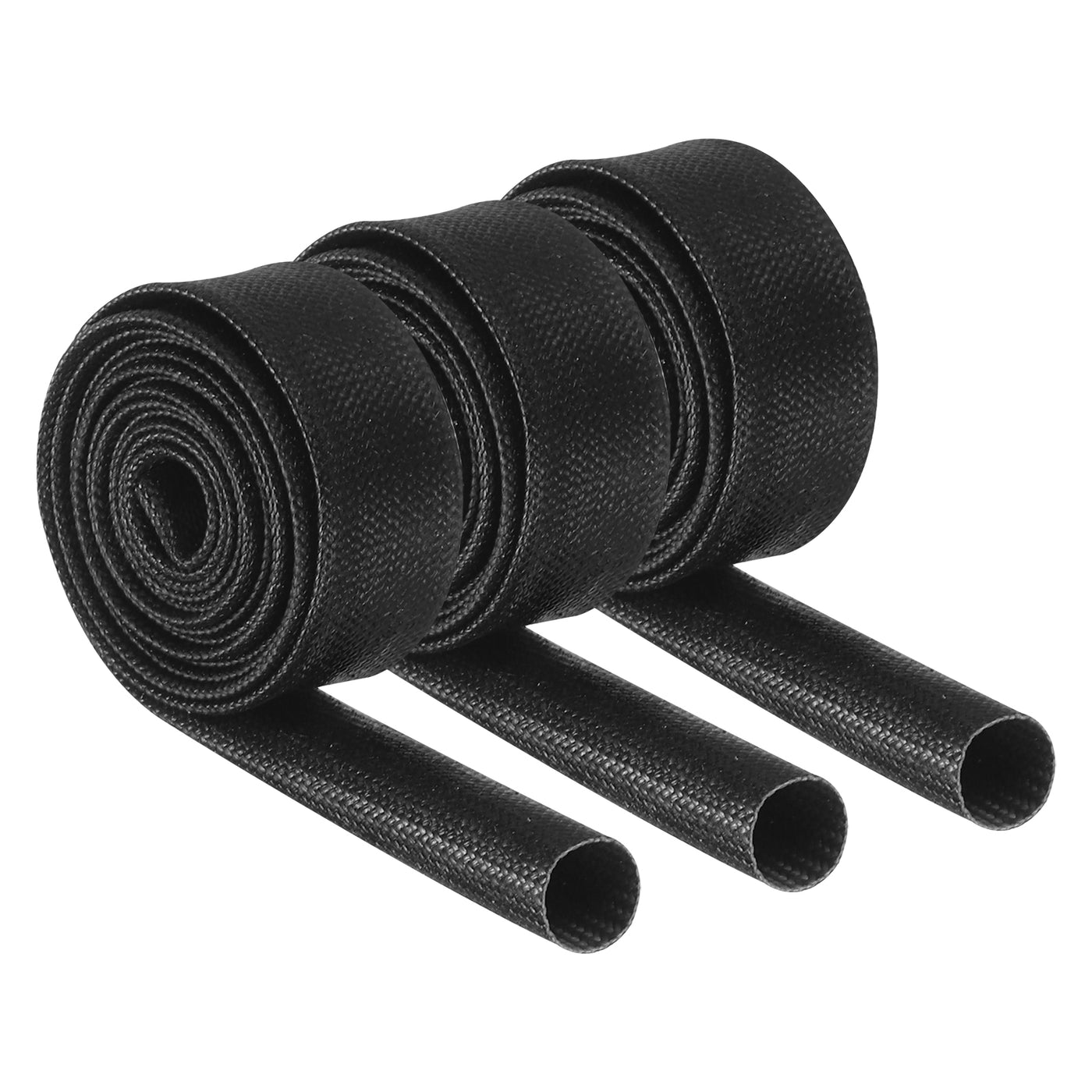 Harfington 3Pcs Insulation Braided Cable Sleeve,3.3Ft-13/32 Inch ID Black, High Temp Silicone Fiberglass Sleeving for Cable Wrap, Automotive Wiring Protection