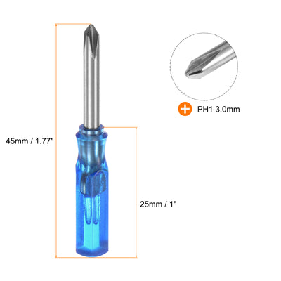 Harfington 8Pcs PH1 Mini Phillips Screwdriver 3mm Magnetic Cross Head 45mm Length, Blue