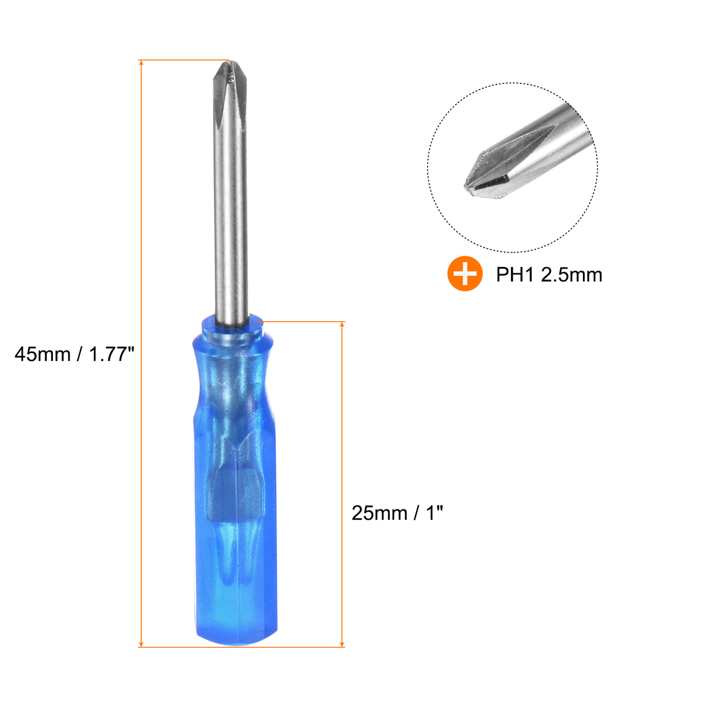 Harfington 2Pcs PH1 Mini Phillips Screwdriver 2.5mm Magnetic Cross Head 45mm Length, Blue