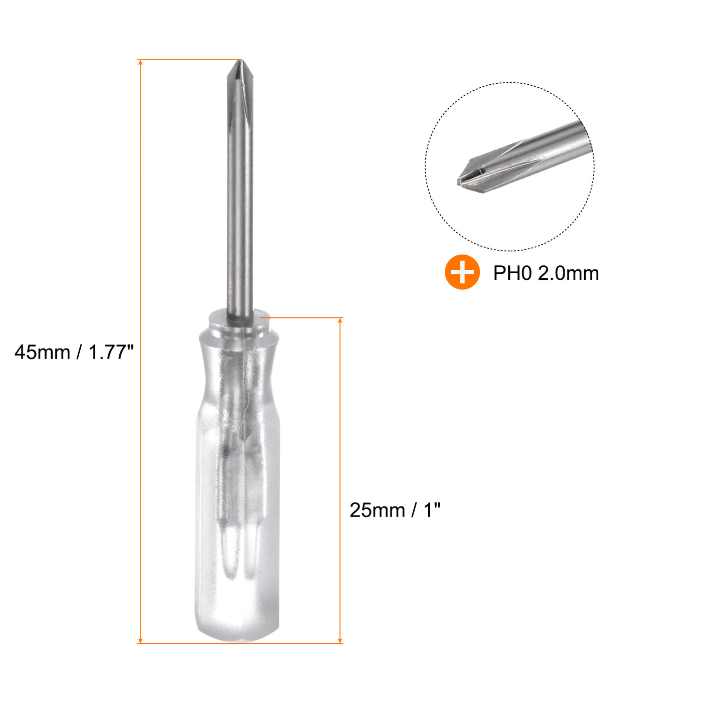 Harfington 2Pcs PH0 Mini Phillips Screwdriver 2mm Magnetic Cross Head 45mm(L),Transparent