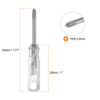 Harfington 2Pcs PH0 Mini Phillips Screwdriver 2mm Magnetic Cross Head 45mm(L),Transparent