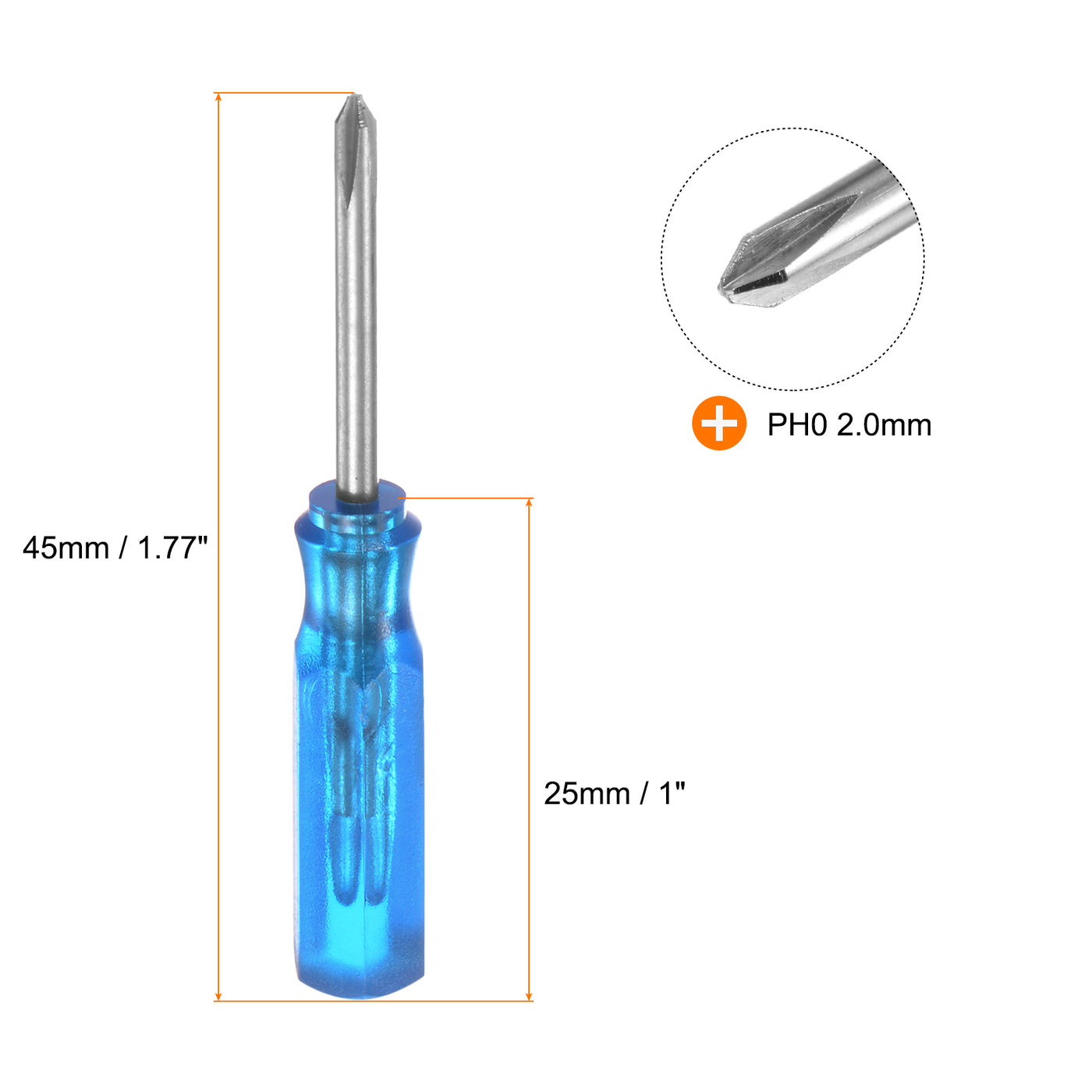 Harfington 2Pcs PH0 Mini Phillips Screwdriver 2mm Magnetic Cross Head 45mm Length, Blue