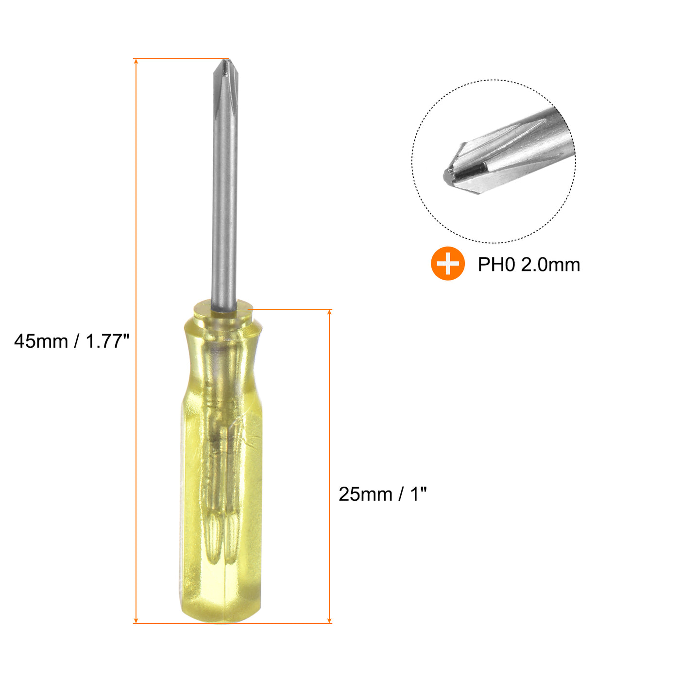 Harfington 2Pcs PH0 Mini Phillips Screwdriver 2mm Magnetic Cross Head 45mm Length, Yellow