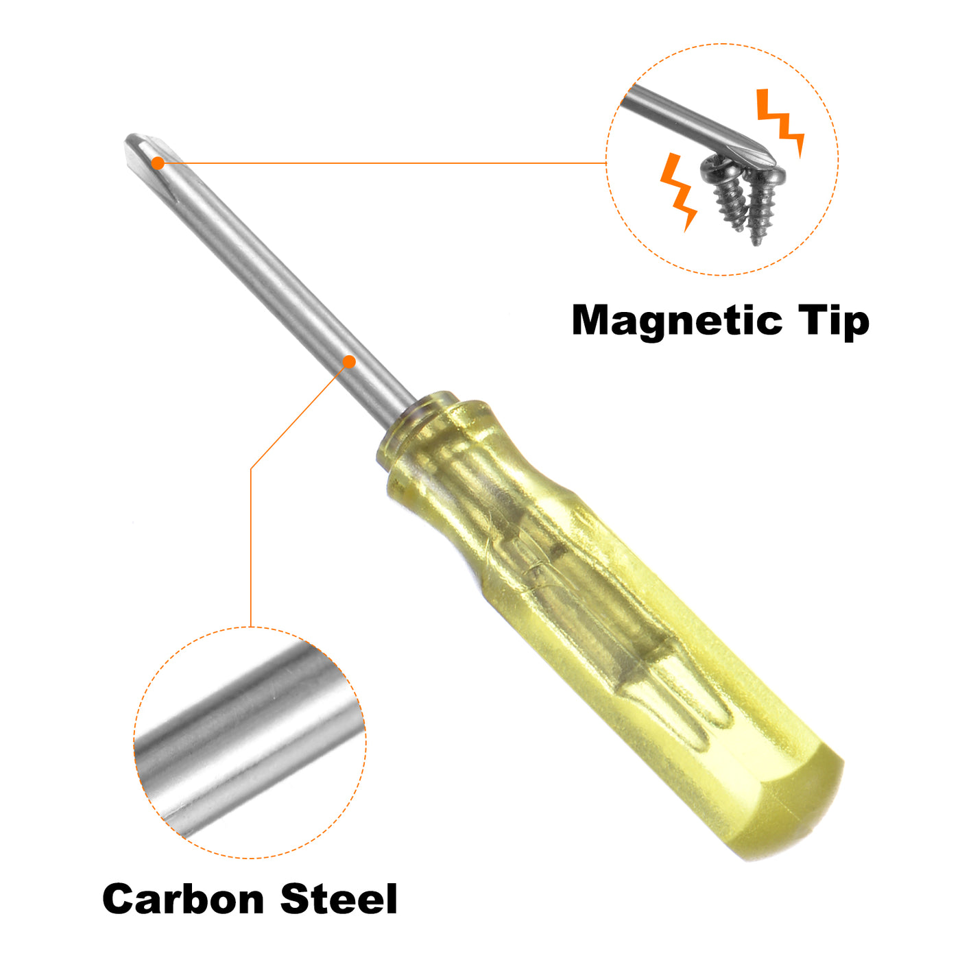 Harfington 2Pcs PH0 Mini Phillips Screwdriver 2mm Magnetic Cross Head 45mm Length, Yellow