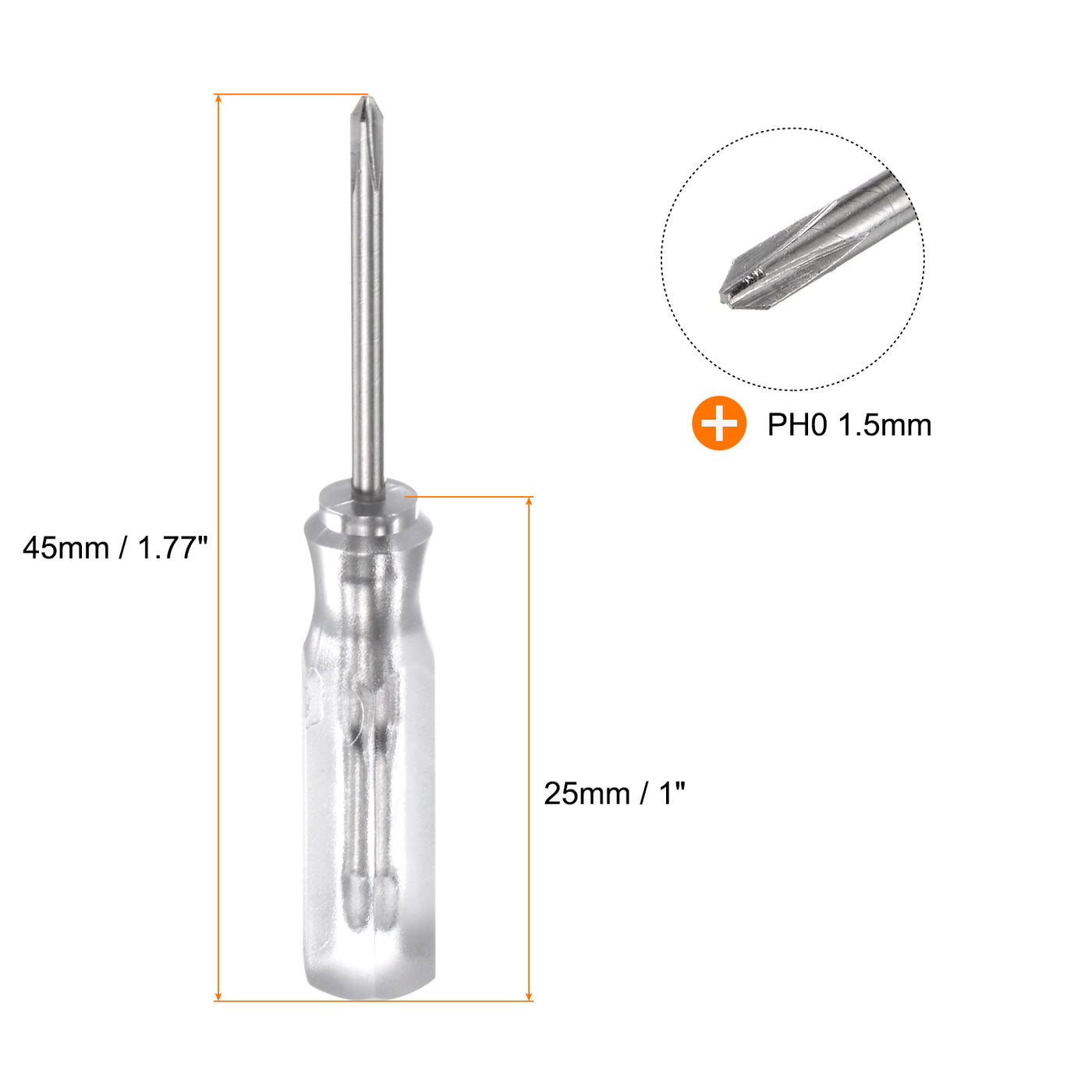 Harfington 2Pcs PH0 Mini Phillips Screwdriver 1.5mm Magnetic Cross Head 45mm(L),Transparent