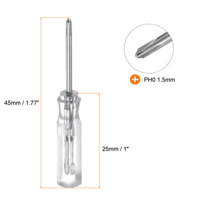 Harfington 2Pcs PH0 Mini Phillips Screwdriver 1.5mm Magnetic Cross Head 45mm(L),Transparent