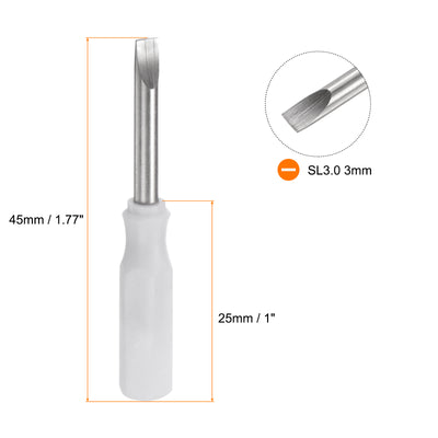 Harfington 2Pcs SL3.0 Mini Slotted Screwdriver 3mm Magnetic Flat Head 45mm Length, White