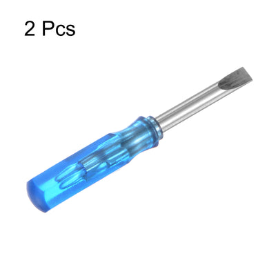 Harfington 2Pcs SL3.0 Mini Slotted Screwdriver 3mm Magnetic Flat Head 45mm Length, Blue