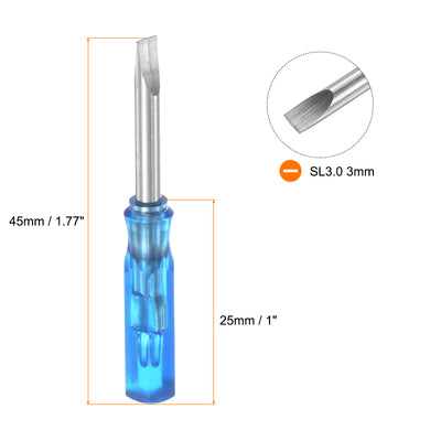 Harfington 4Pcs SL3.0 Mini Slotted Screwdriver 3mm Magnetic Flat Head 45mm Length, Blue