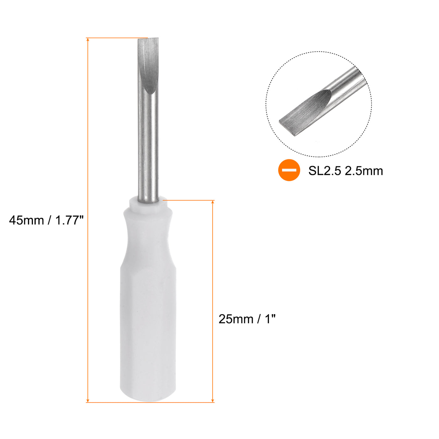 Harfington 2Pcs SL2.5 Mini Slotted Screwdriver 2.5mm Magnetic Flat Head 45mm Length, White