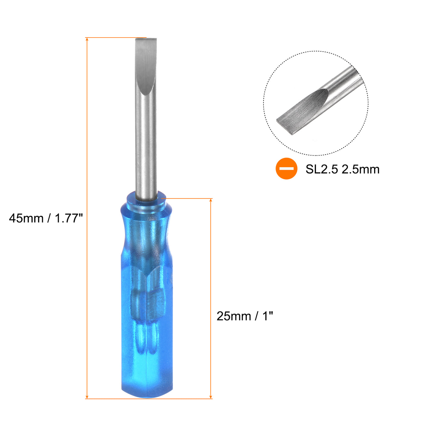 Harfington 2 Stücke SL2.5 Mini-Schlitzschraubendreher 2,5 mm Magnetischer Flachkopf 45 mm Länge für Reparaturen an kleinen Geräten, Blau