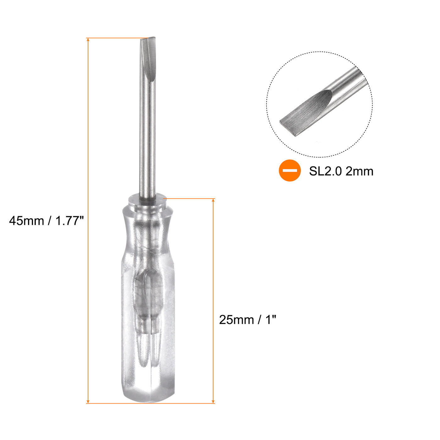 Harfington 2Pcs SL2.0 Mini Slotted Screwdriver 2mm Magnetic Flat Head 45mm(L),Transparent