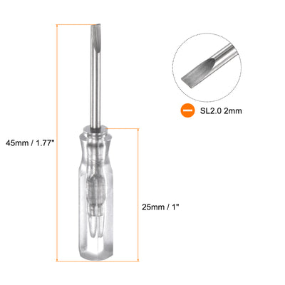 Harfington 2Pcs SL2.0 Mini Slotted Screwdriver 2mm Magnetic Flat Head 45mm(L),Transparent