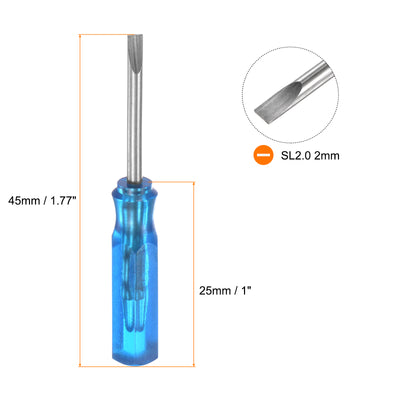 Harfington 2 Stücke SL2.0 Mini-Schlitzschraubendreher 2mm Magnetischer Flachkopf 45mm Länge für Reparaturen an kleinen Geräten, Blau