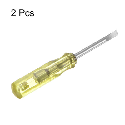 Harfington 2Pcs SL2.0 Mini Slotted Screwdriver 2mm Magnetic Flat Head 45mm Length, Yellow