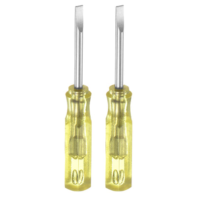 Harfington 2Pcs SL2.0 Mini Slotted Screwdriver 2mm Magnetic Flat Head 45mm Length, Yellow