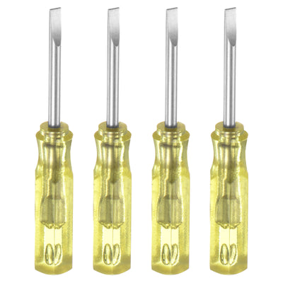 Harfington 4Pcs SL2.0 Mini Slotted Screwdriver 2mm Magnetic Flat Head 45mm Length, Yellow