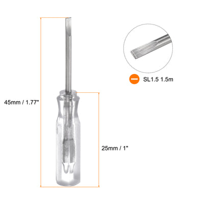 Harfington 2Pcs SL1.5 Mini Slotted Screwdriver 1.5mm Magnetic Flat Head 45mm(L),Transparent