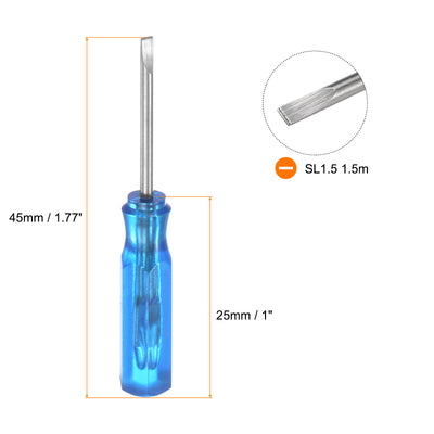 Harfington 4Pcs SL1.5 Mini Slotted Screwdriver 1.5mm Magnetic Flat Head 45mm Length, Blue