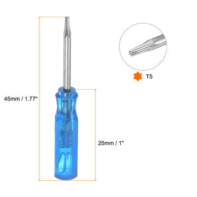 Harfington 2Pcs Mini Torx Screwdriver T5 Magnetic Star Head 45mm Length, Blue