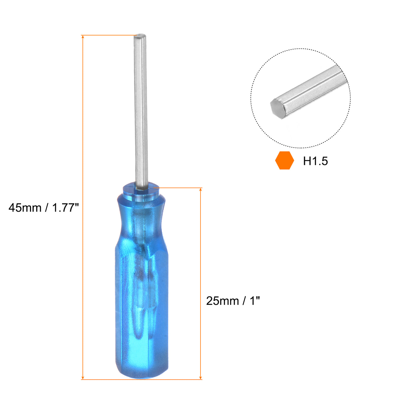 Harfington 2 Stück Sechskantschraubendreher H1.5 Magnetischer Kohlenstoffstahl Sechskantkopf Schraubendreher 45mm Länge für Reparaturen an kleinen Geräten, Blau